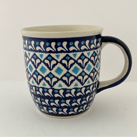 BOLESLAWIEC Blue Diamond Polish mug Hand made in Poland Good Condition - Picture 11 of 11